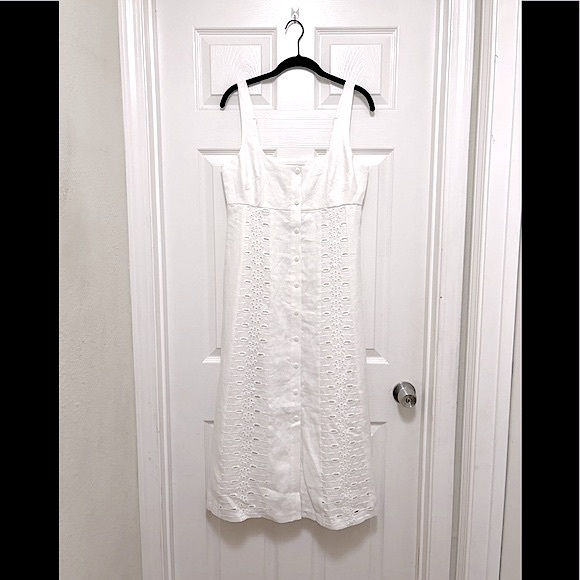 NWT Reiss Clarice Linen Broderie Midi Dress in Ivory - Picture 6 of 10
